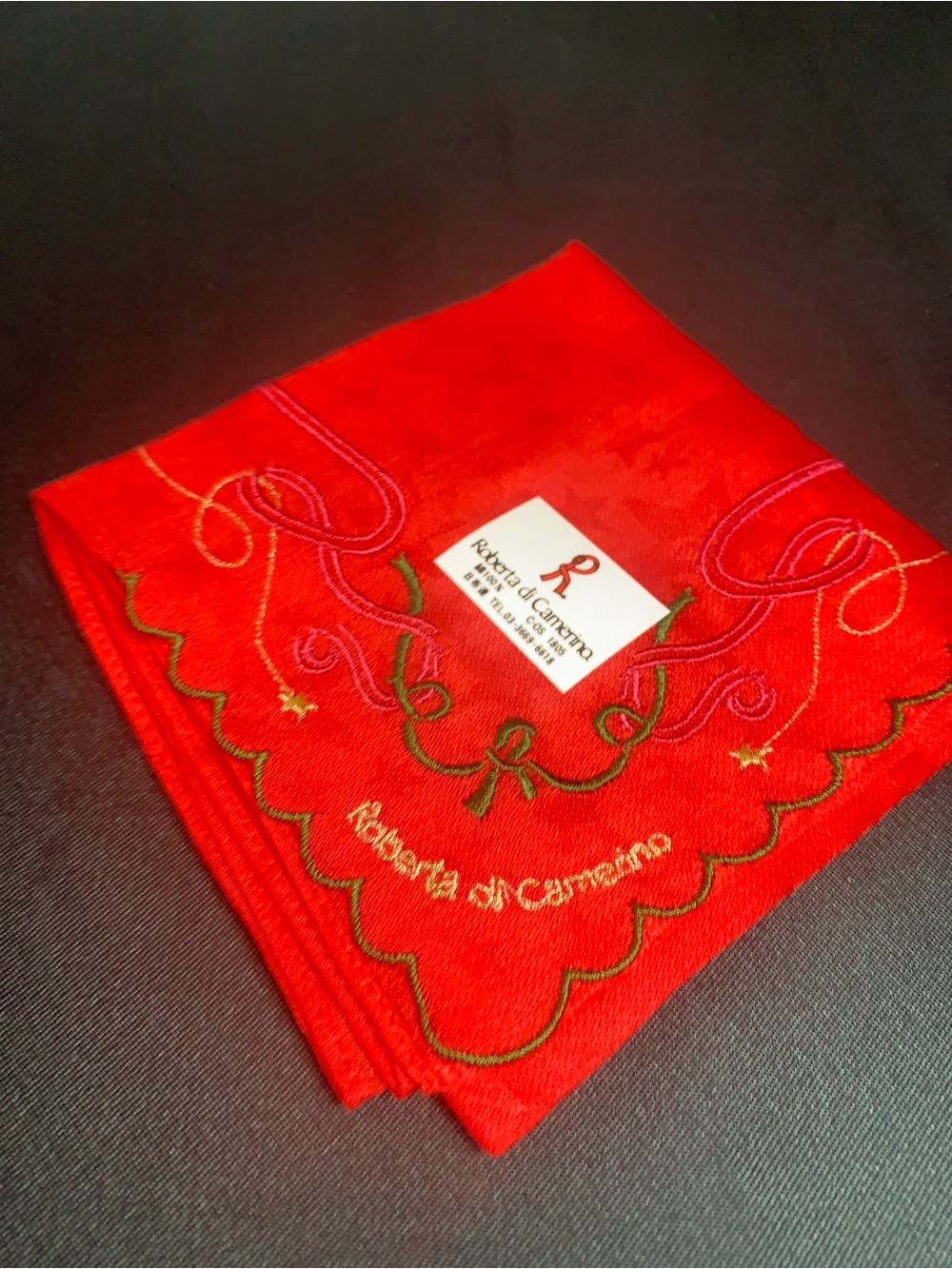 Roberta di Camerino Vibrant Red Embroidered Handkerchief